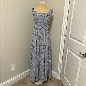 SHEIN Blue Floral Ruffle Maxi Dress